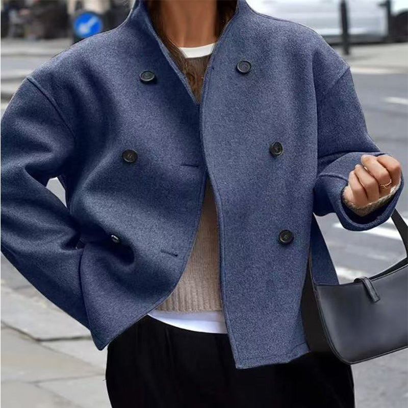 Damen modische Wolljacke mit doppelter Knopfleiste und hohen Kragen Krohn-e