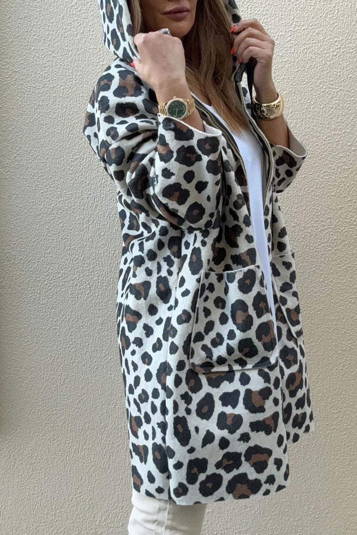Damen modische Kapuzenjacke mit Leo-Muster Krohn-e