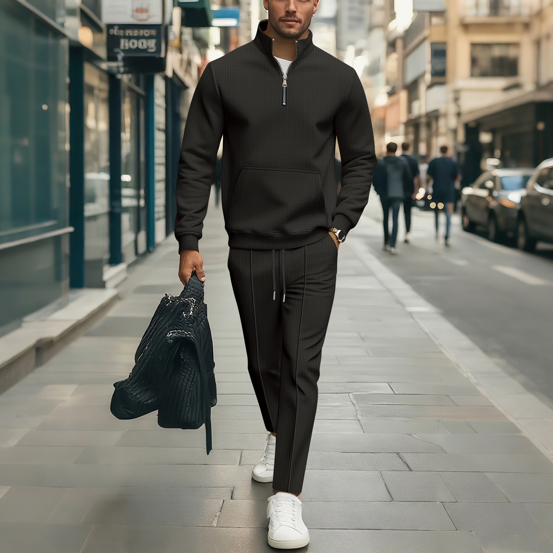 Herren Freizeit Sweater-Set mit modernem Reißverschluss und elastischem Bund Krohn-e