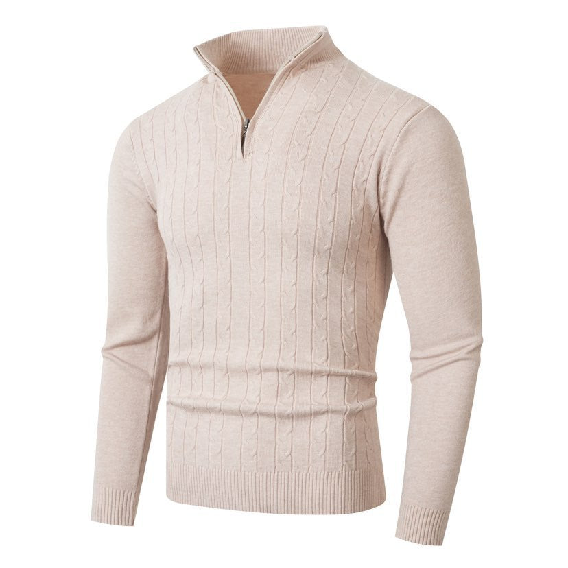 Herren Strickpullover mit modernem Zopfmuster und hohem Kragen Krohn-e