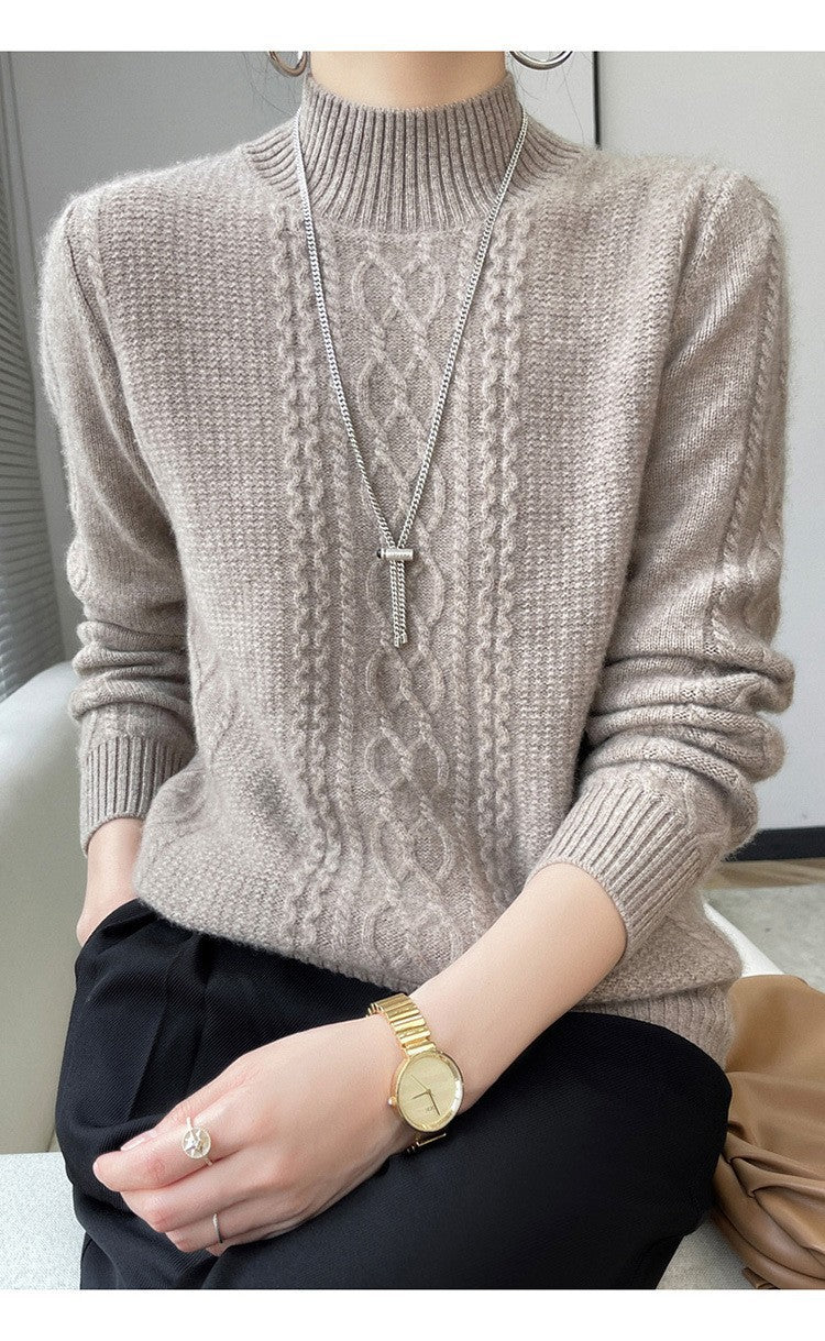 Damen Strickpullover mit elegantem Zopfmuster und hoch geschlossenem Kragen Krohn-e