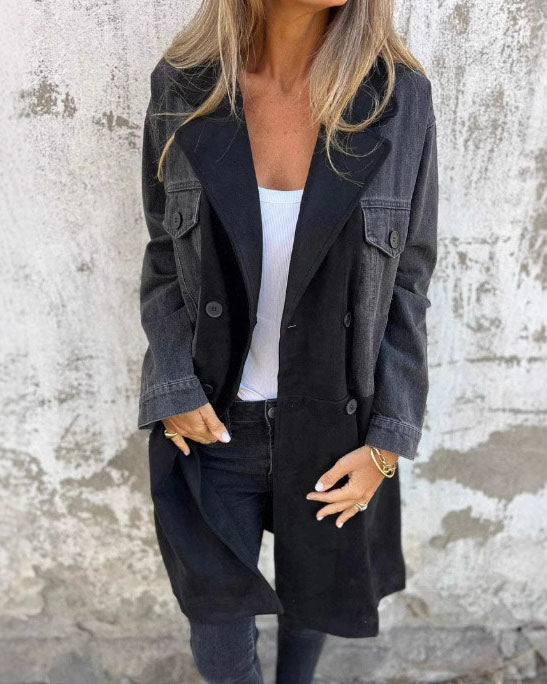 Krohn-e | Denim Patchwork mittellanger Mantel