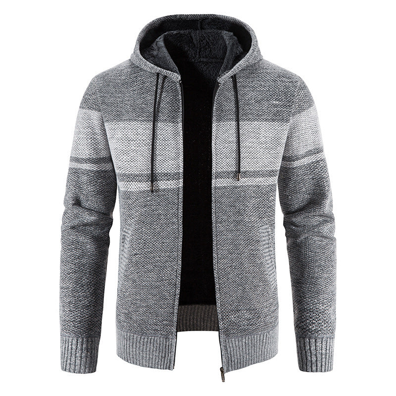 Herren Strickjacke mit Kapuze und kontrastierendem Streifenmuster Krohn-e