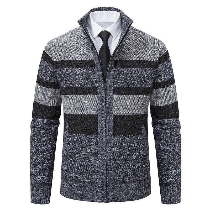 Herren modischer Strickjacke mit hohem Kragen und gestreiftem Design Krohn-e