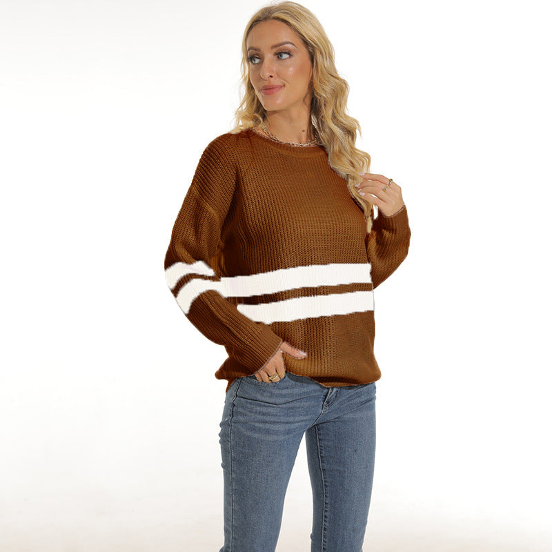 Damen Grobstrickpullover mit sportlichem Streifenmuster und lockerer Passform Krohn-e