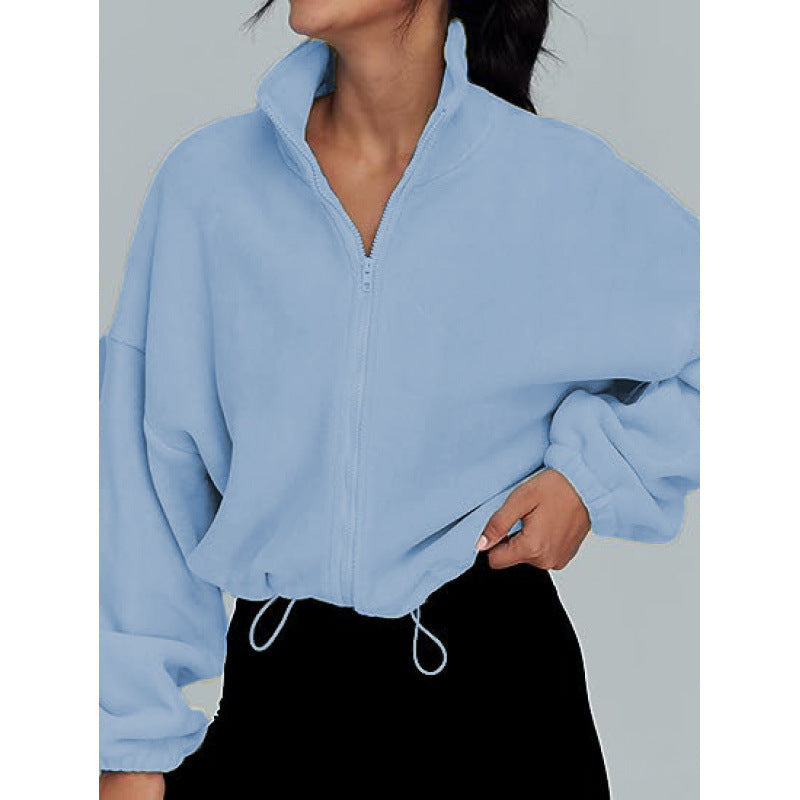Damen trendy Oversize-Zip-Pullover mit hohem Kragen und Kordelzug Krohn-e