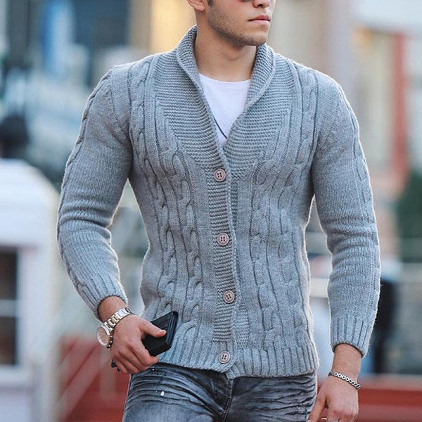 Herren Strickjacke mit einzigartigem Zopfmuster und modischem Schalkragen Krohn-e