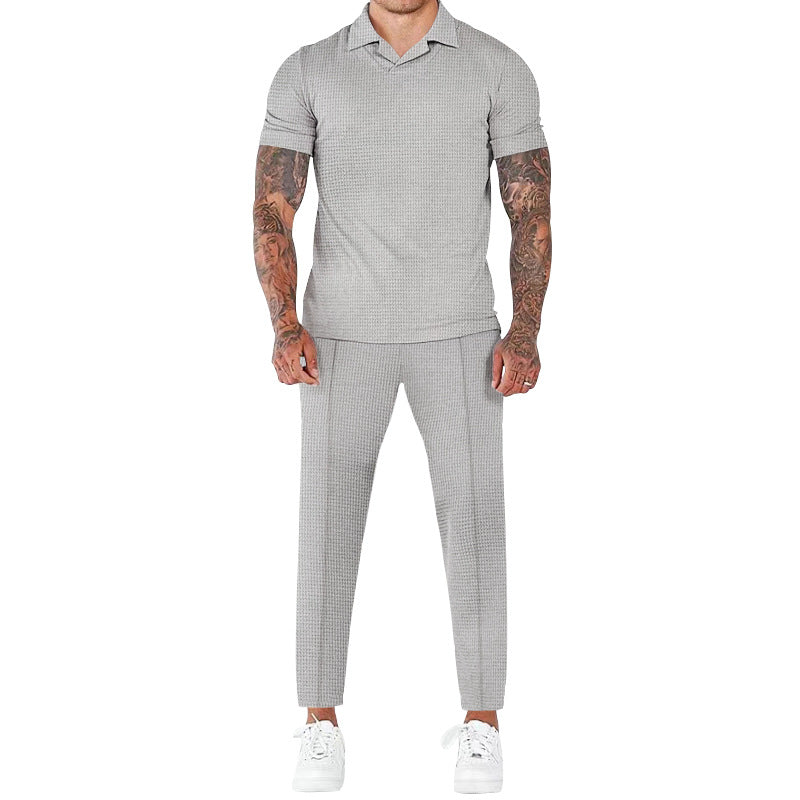 Herren elegantes Kurzarm-Hemd- und Hose-Set mit strukturiertem Design und komfortabler Passform Krohn-e