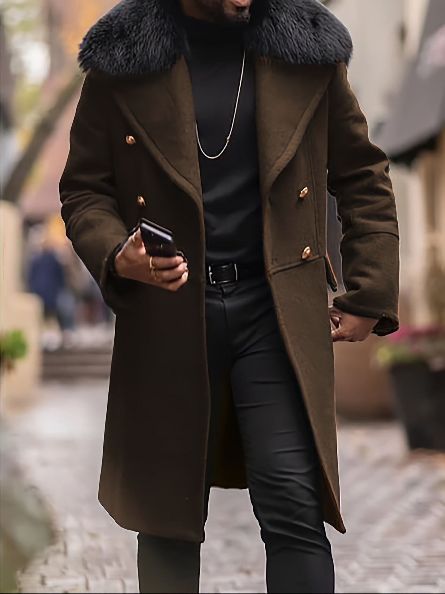 Herren eleganter Langmantel mit luxuriösem Fellkragen Krohn-e