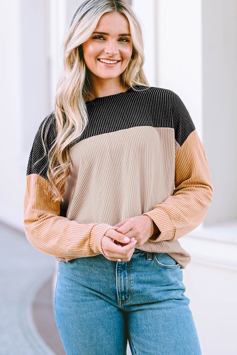 Damen lässiger Pullover mit Rippstruktur und Farbblöcken Krohn-e