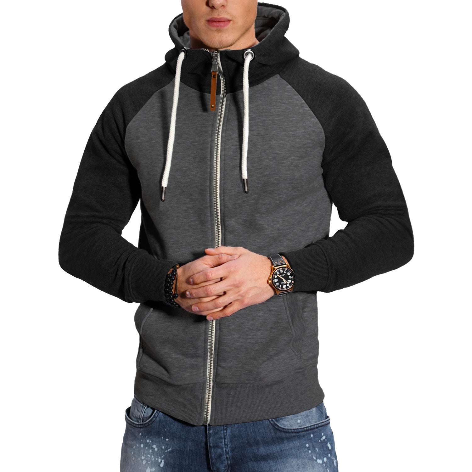 Herren raffinierter Kapuzenpullover mit hochwertigem Reißverschluss Krohn-e