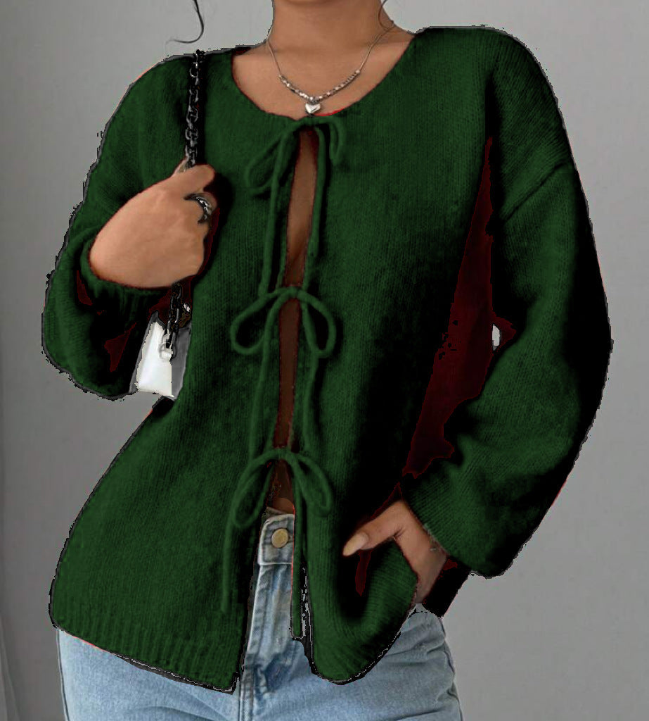 Damen Oversized Strickpullover mit dekorativem Schnürdetail Krohn-e