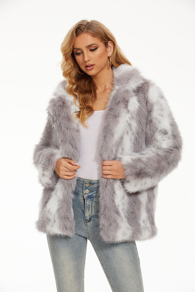 Damen Glamouröse Kunstfelljacke mit eleganten Streifen Krohn-e