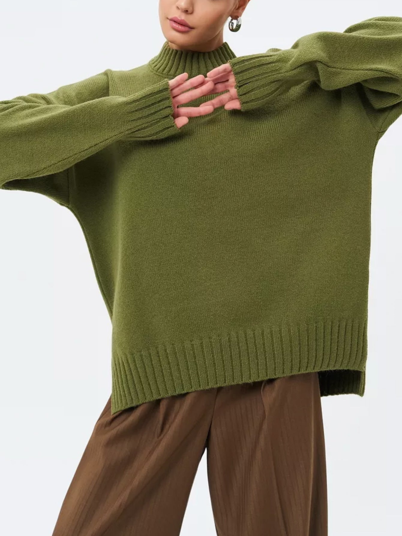 Krohn-e | Pullover Pullover Übergröße Schnitt Gerippter Strick Semi Hoher Hals Fallende Schultern