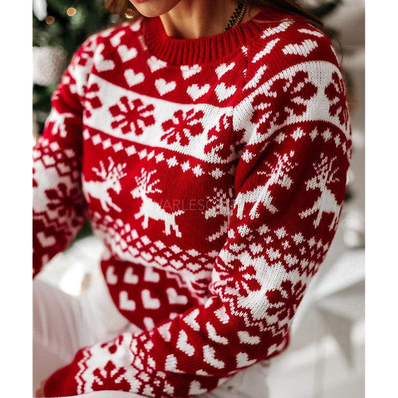 Damen Strickpullover mit weihnachtlichem Muster und Rundhalsausschnitt Krohn-e