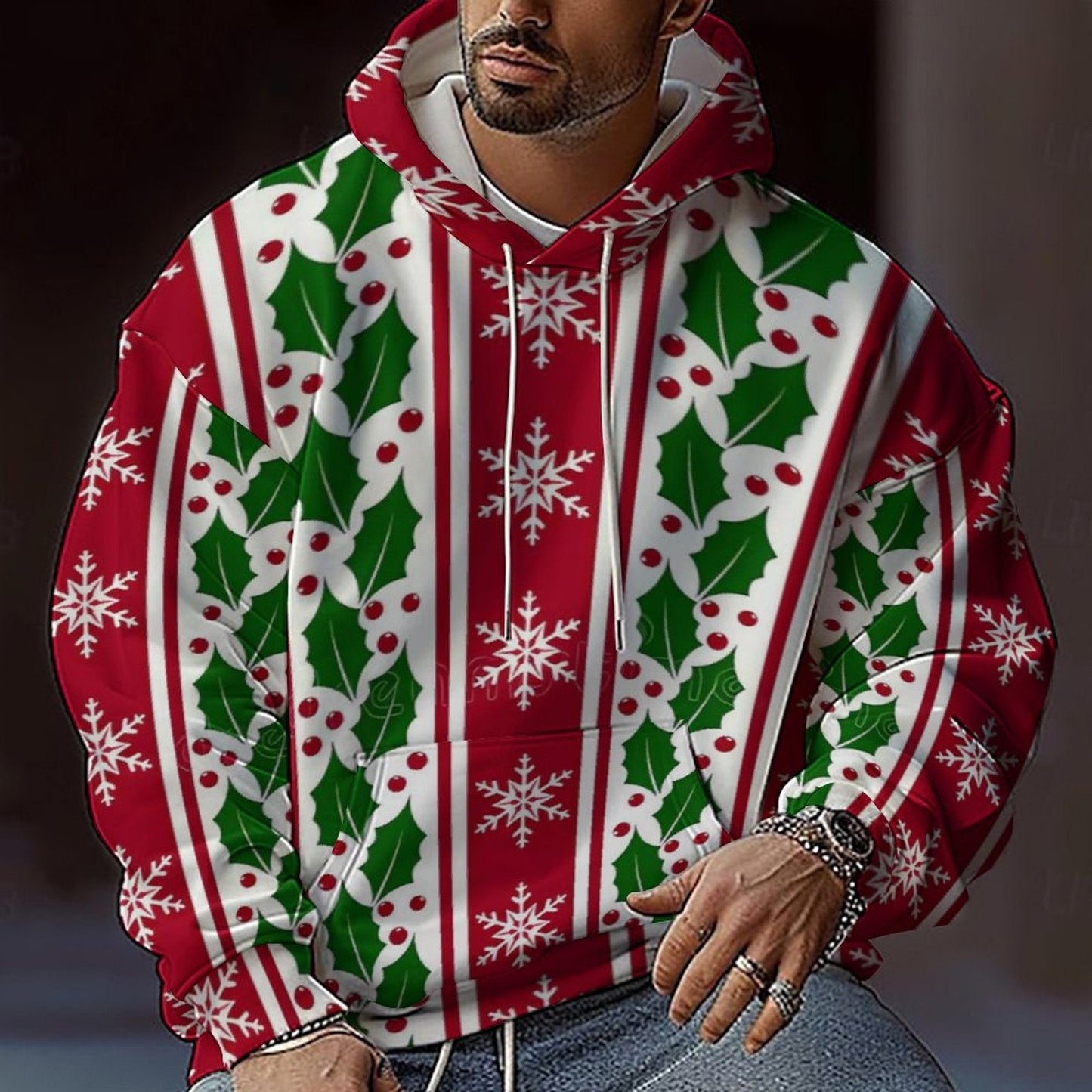 Herren Weihnachts-Hoodie mit farbenfrohem grafischen Design und bequemer Passform Krohn-e