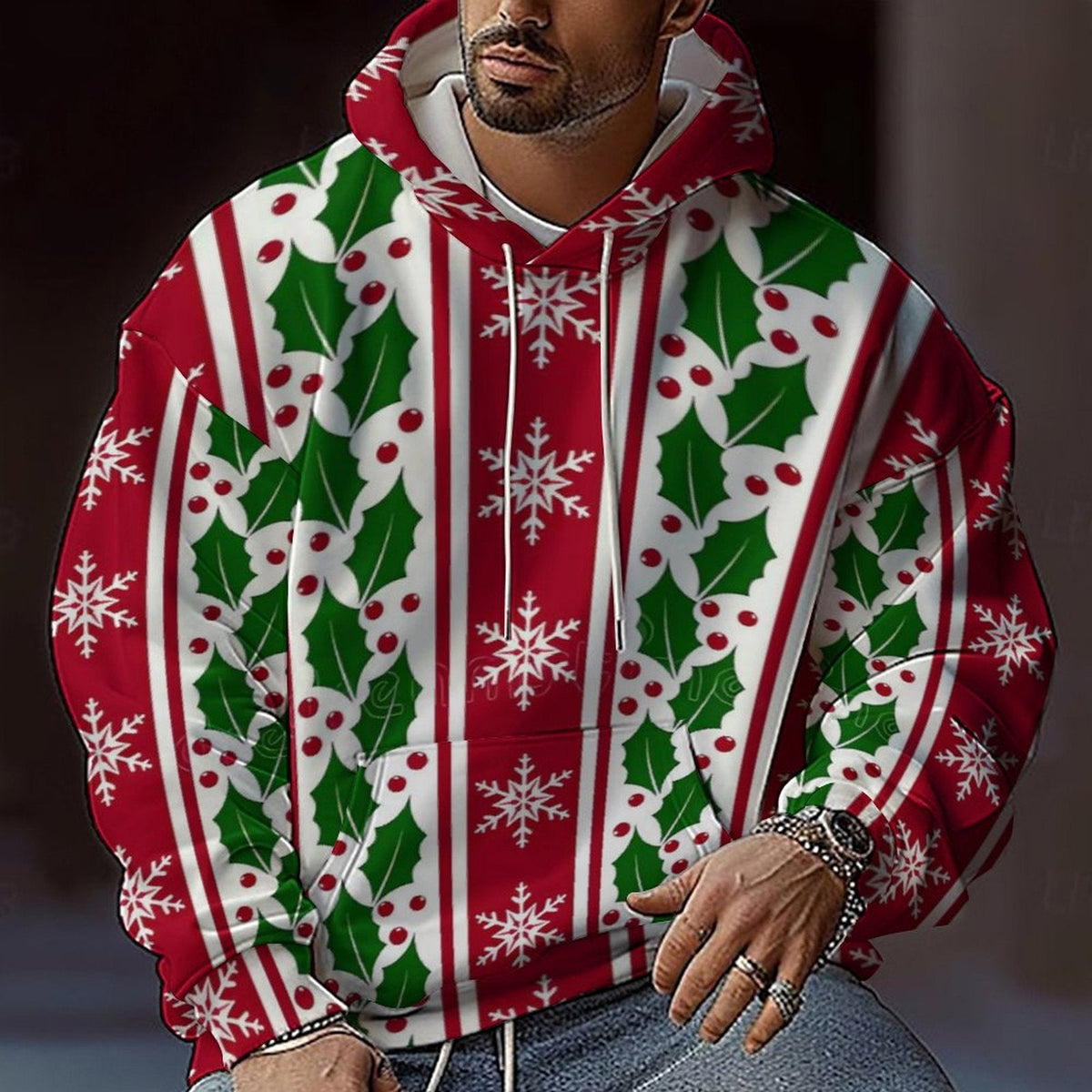Herren Weihnachts-Hoodie mit farbenfrohem grafischen Design und bequemer Passform Krohn-e
