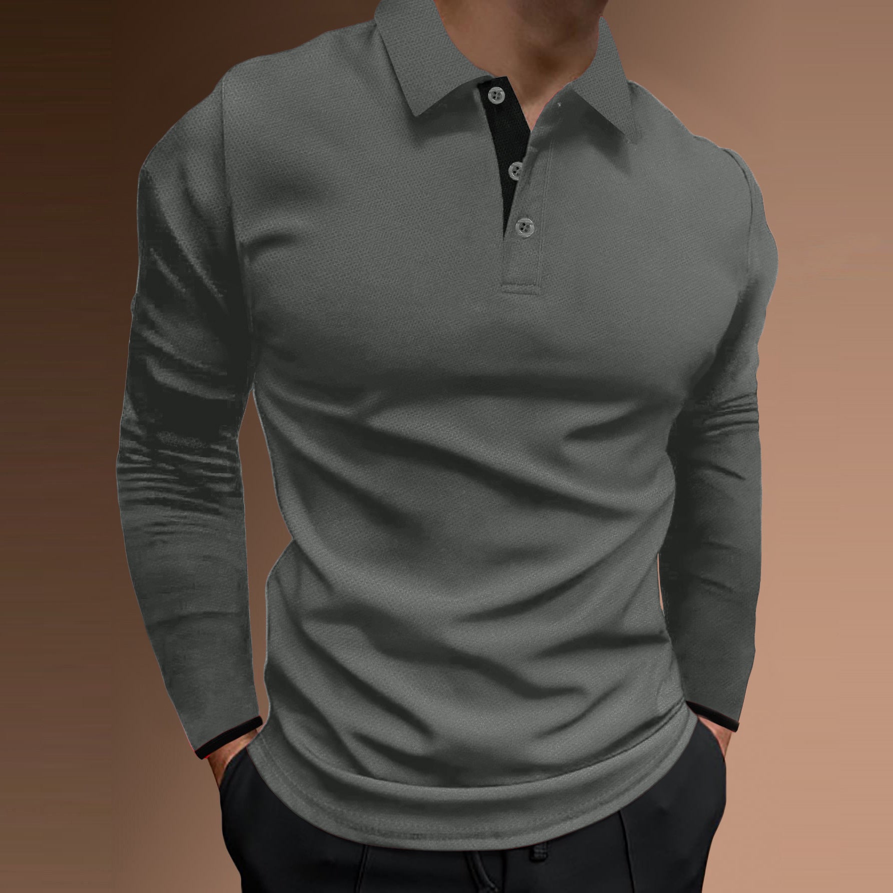 Herren elegantes Langarm-Polohemd mit strukturiertem Gewebe Krohn-e