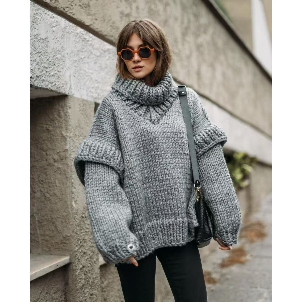 Damen Oversized Strickpullover mit hohem Kragen und voluminösen Ärmeln Krohn-e