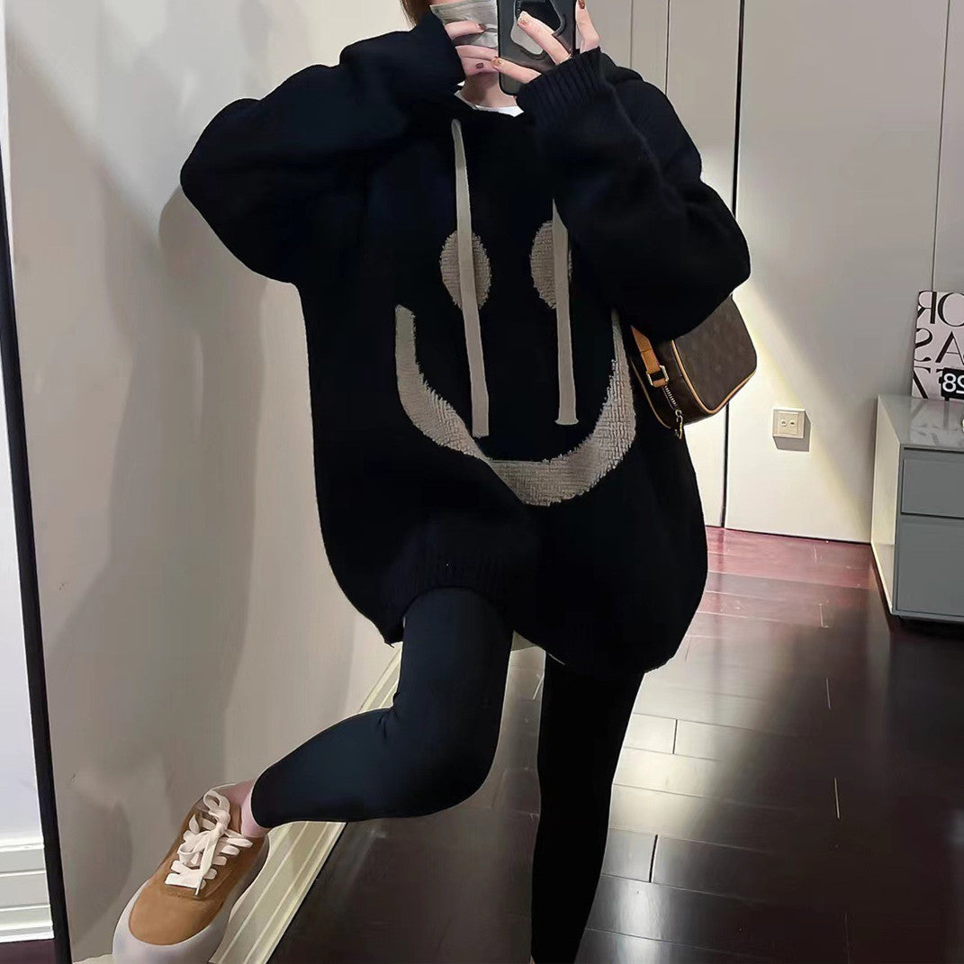 Damen Lässiger Oversized-Pullover mit Smiley-Motiv Krohn-e