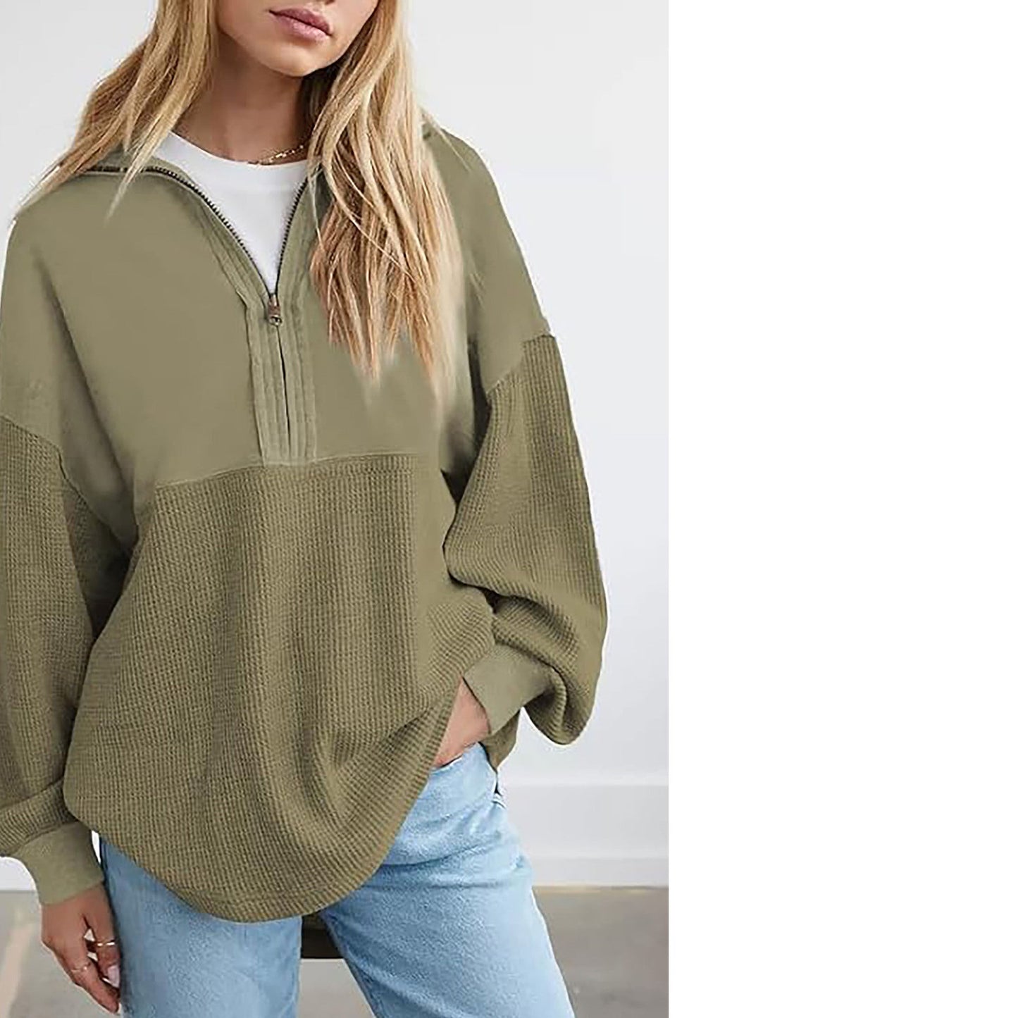 Damen lässiger Kapuzenpullover mit halblangem Reißverschluss und strukturiertem Material Krohn-e
