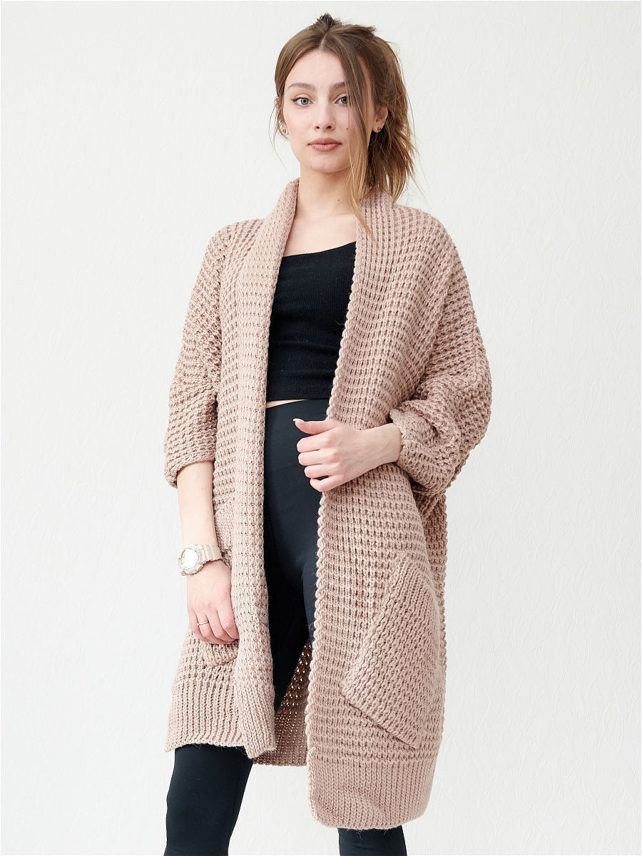 Krohn-e | Strickjacke - Oversized Fit - Offene Vorderseite - Gerippte Kanten - Große Taschen