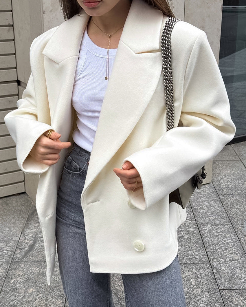 Krohn-e | Village Beige Wolljacke mit Doppelter Brust