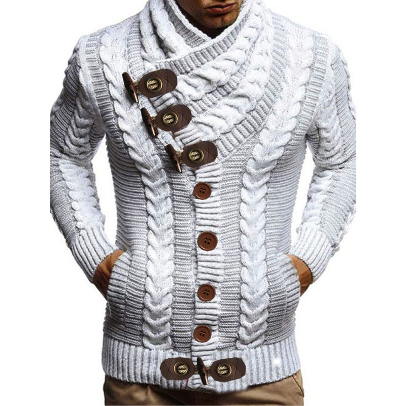 Herren Grobstrickjacke mit kreativem Schalkragen und Knopfdetails Krohn-e