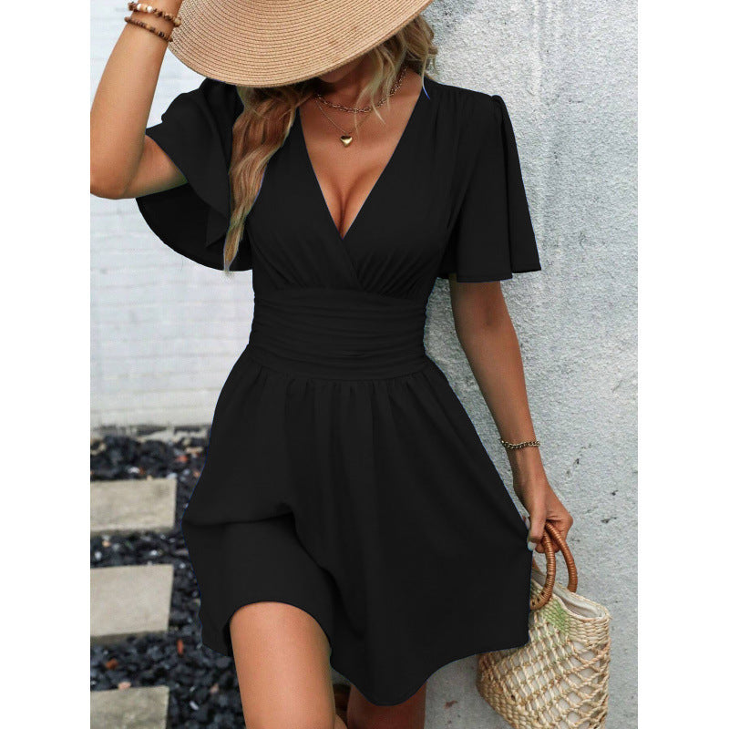 Fudus Gerüschtes Kleid mit V-Ausschnitt und Rüschenschulter