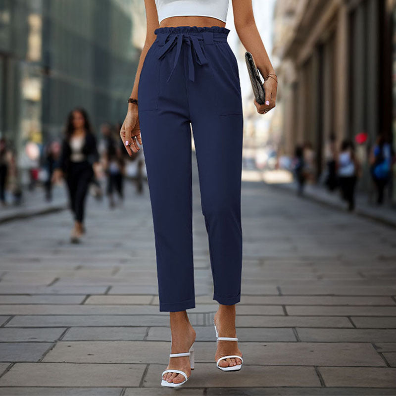 Damen elegante Chino-Hose mit hohem Bund und Taillenzug Krohn-e