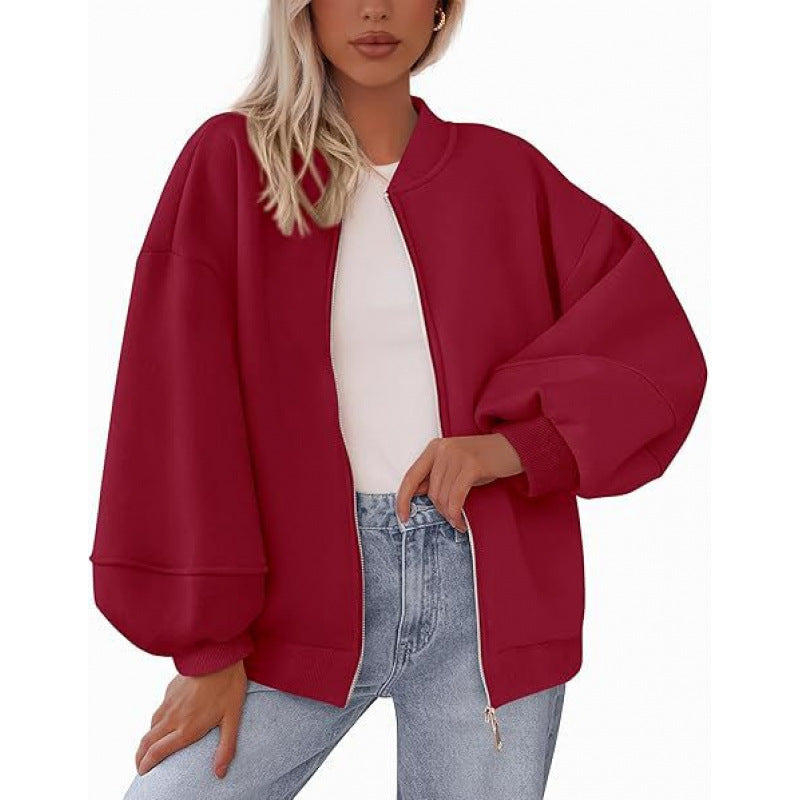 Damen lässige Oversized-Jacke mit Reißverschluss und ballonen Ärmeln Krohn-e