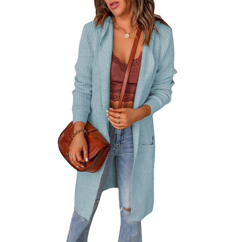 Damen lange Strickjacke mit offenen Kanten und Taschen Krohn-e