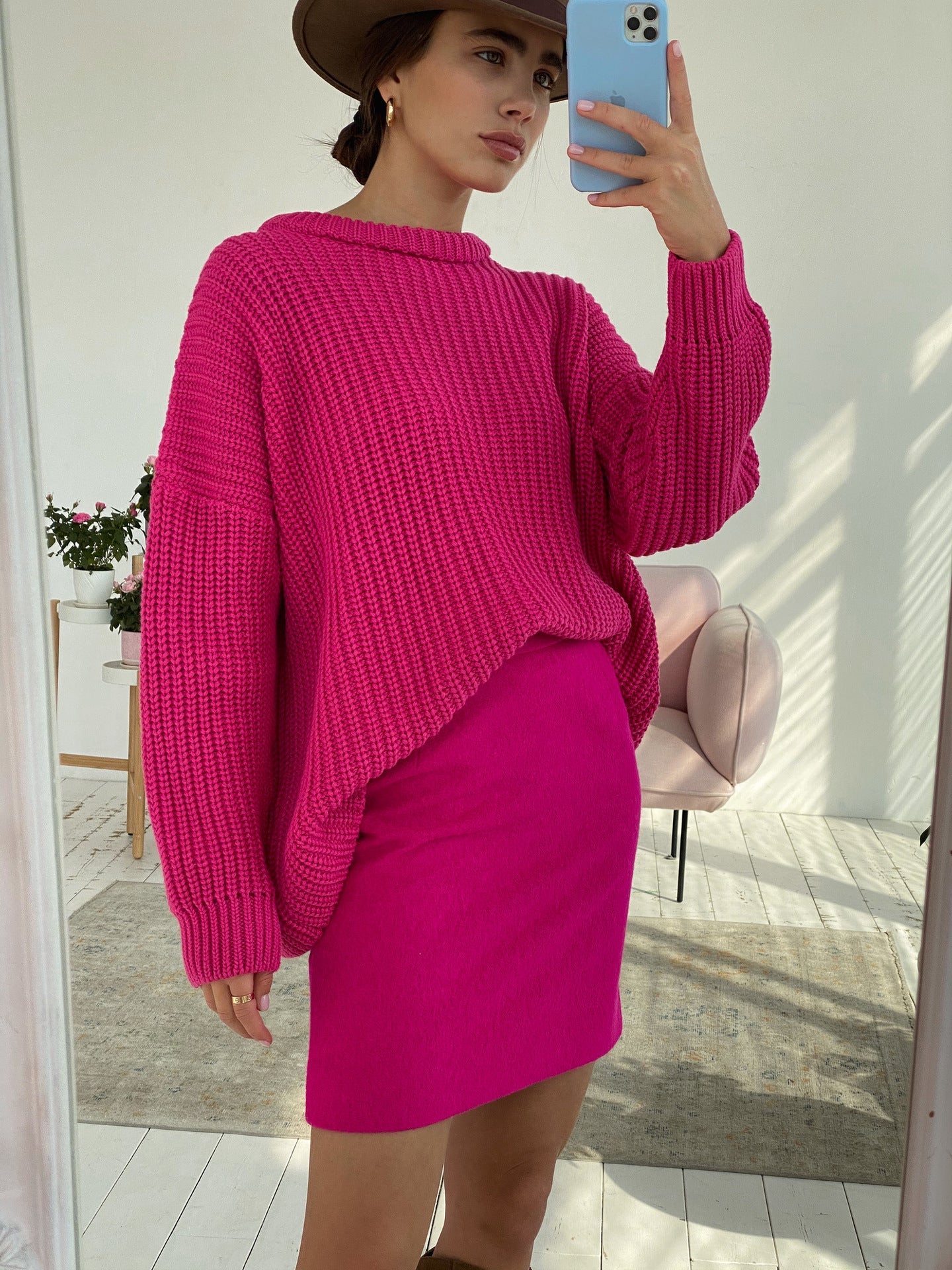 Damen lässiger Strickpullover mit strukturierter Mascheninterpretation und weitem Schnitt Krohn-e