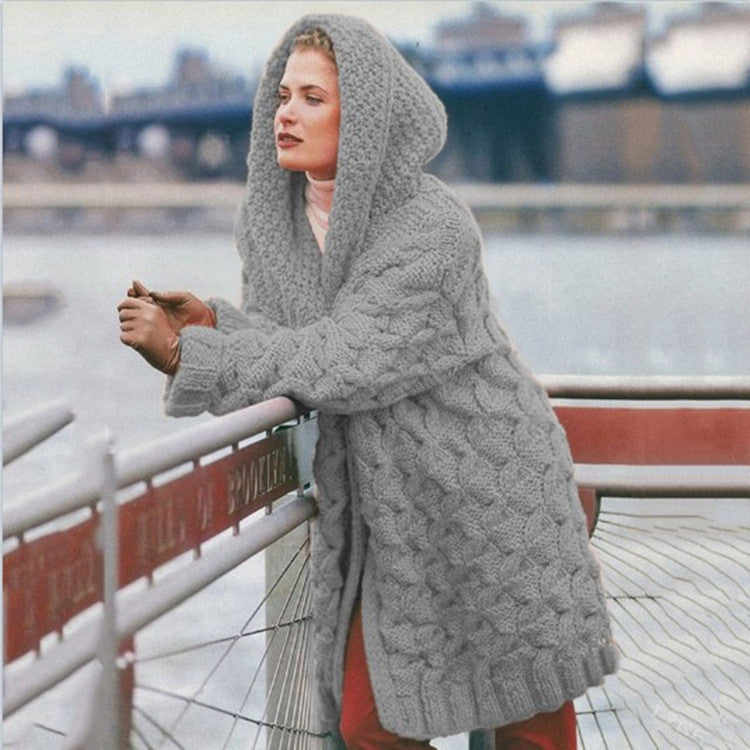 Damen oversized Grobstrickmantel mit Kapuze Krohn-e