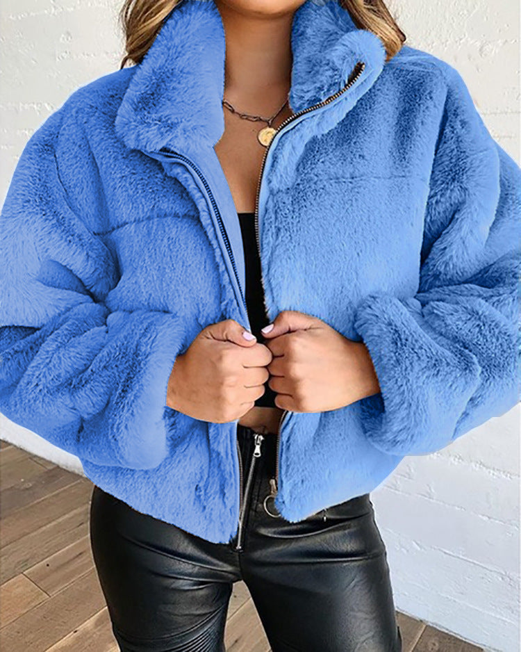 Damen Flauschige Trendjacke mit hohem Kragen Krohn-e