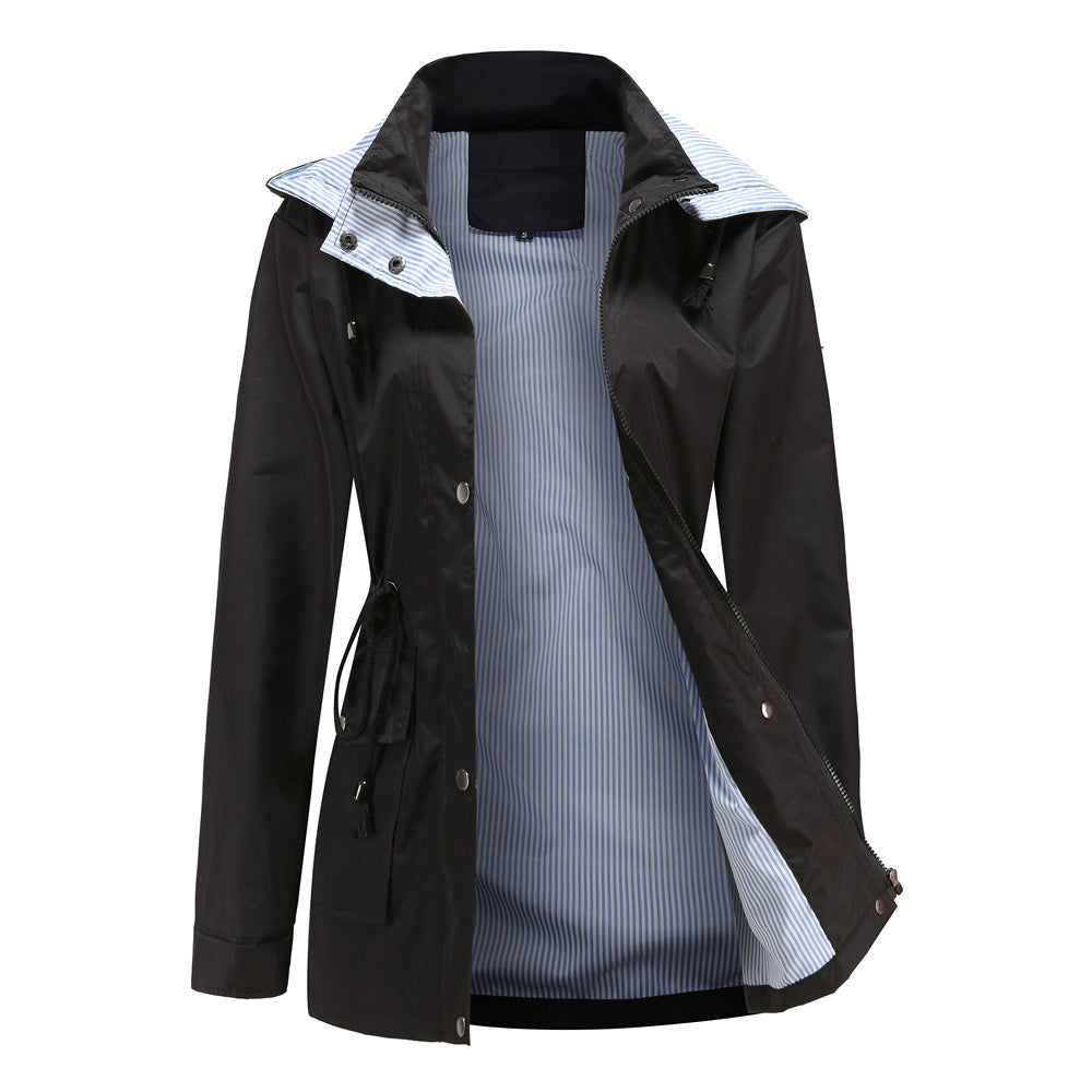 Damen Wetterfeste Regenjacke mit verstellbarem Kapuzenkragen und Taillenzug Krohn-e