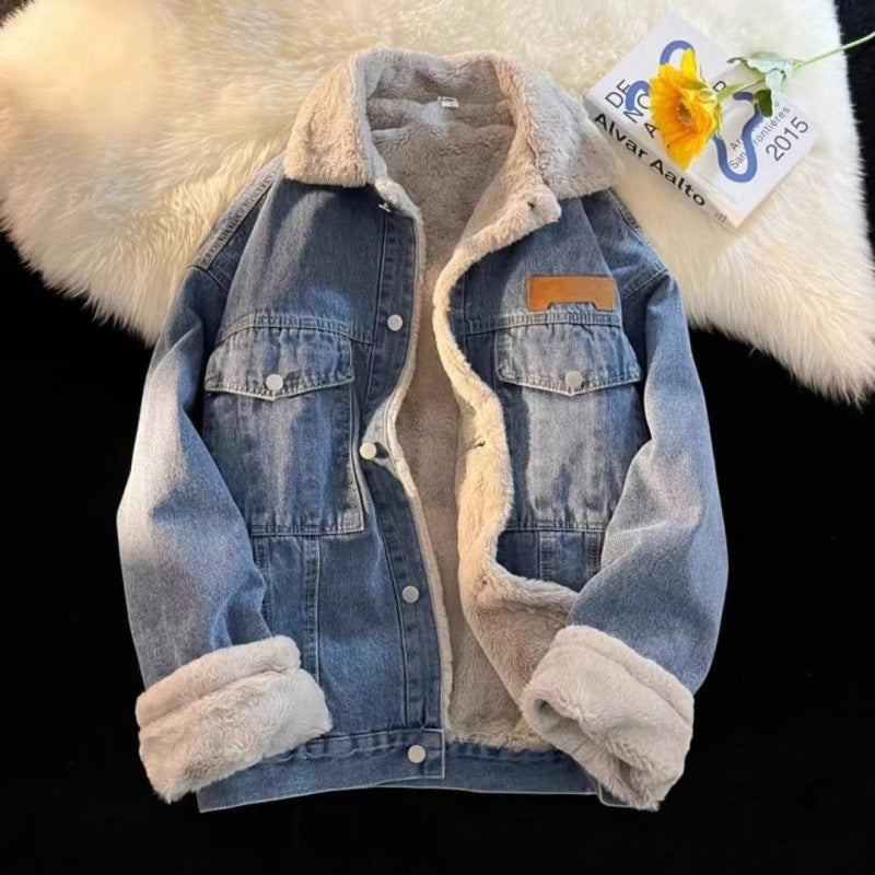 Damen oversized Jeansjacke mit Innenfutter aus Teddyfell Krohn-e
