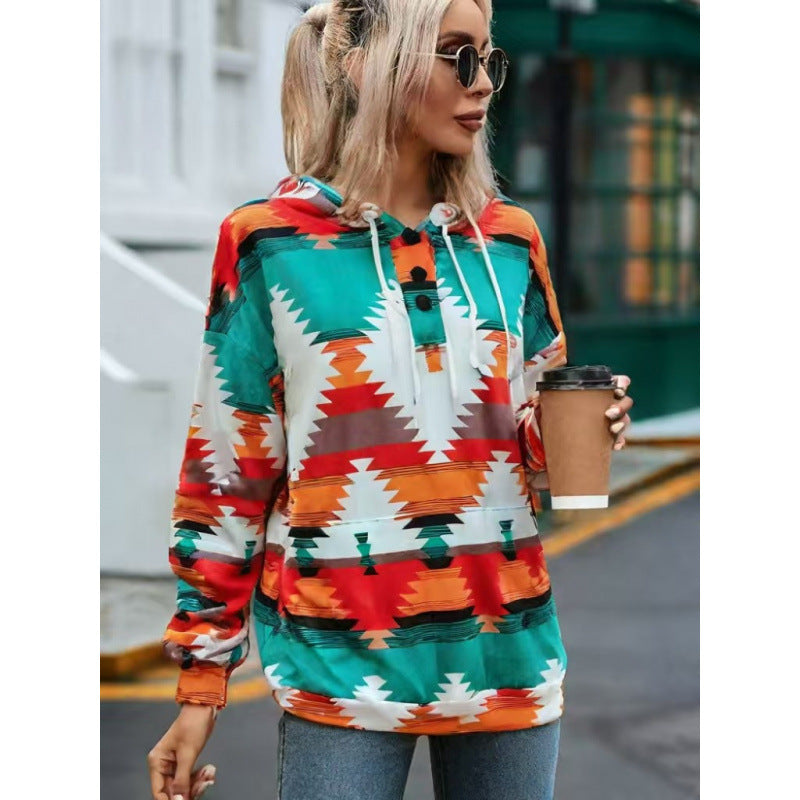 Damen Relaxed Fit Bohemian Grafik Hoodie Krohn-e