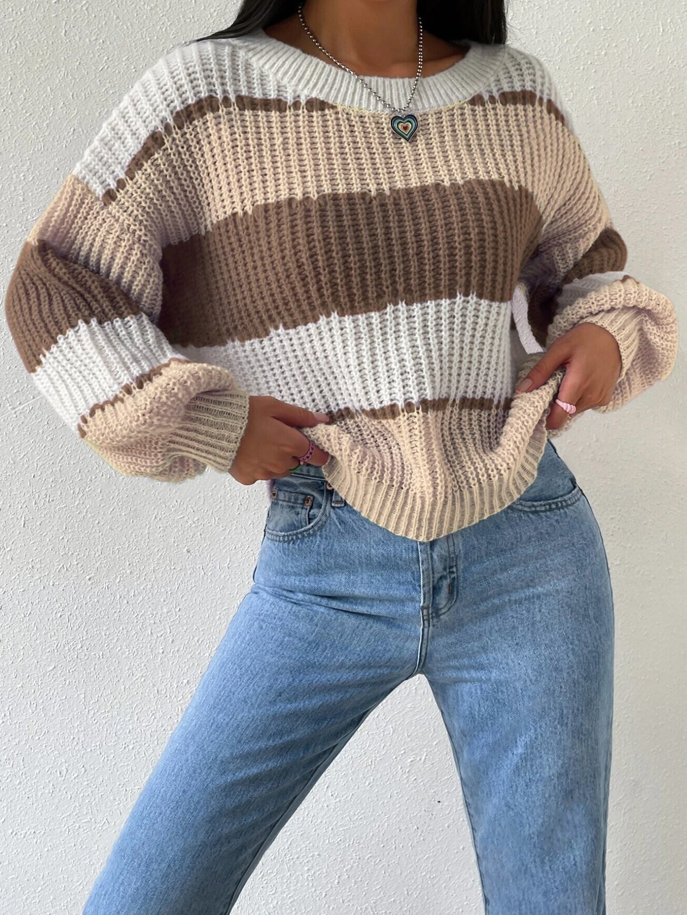 Krohn-e | Pullover Pullover Grobstrick Übergröße Fit Langarm Freizeit Crew Neck