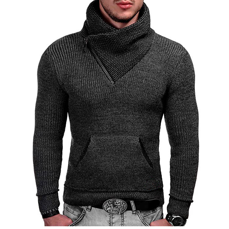 Herren Langarm Kapuzenpullover mit asymmetrischem Reißverschluss und strukturiertem Strickdesign Krohn-e