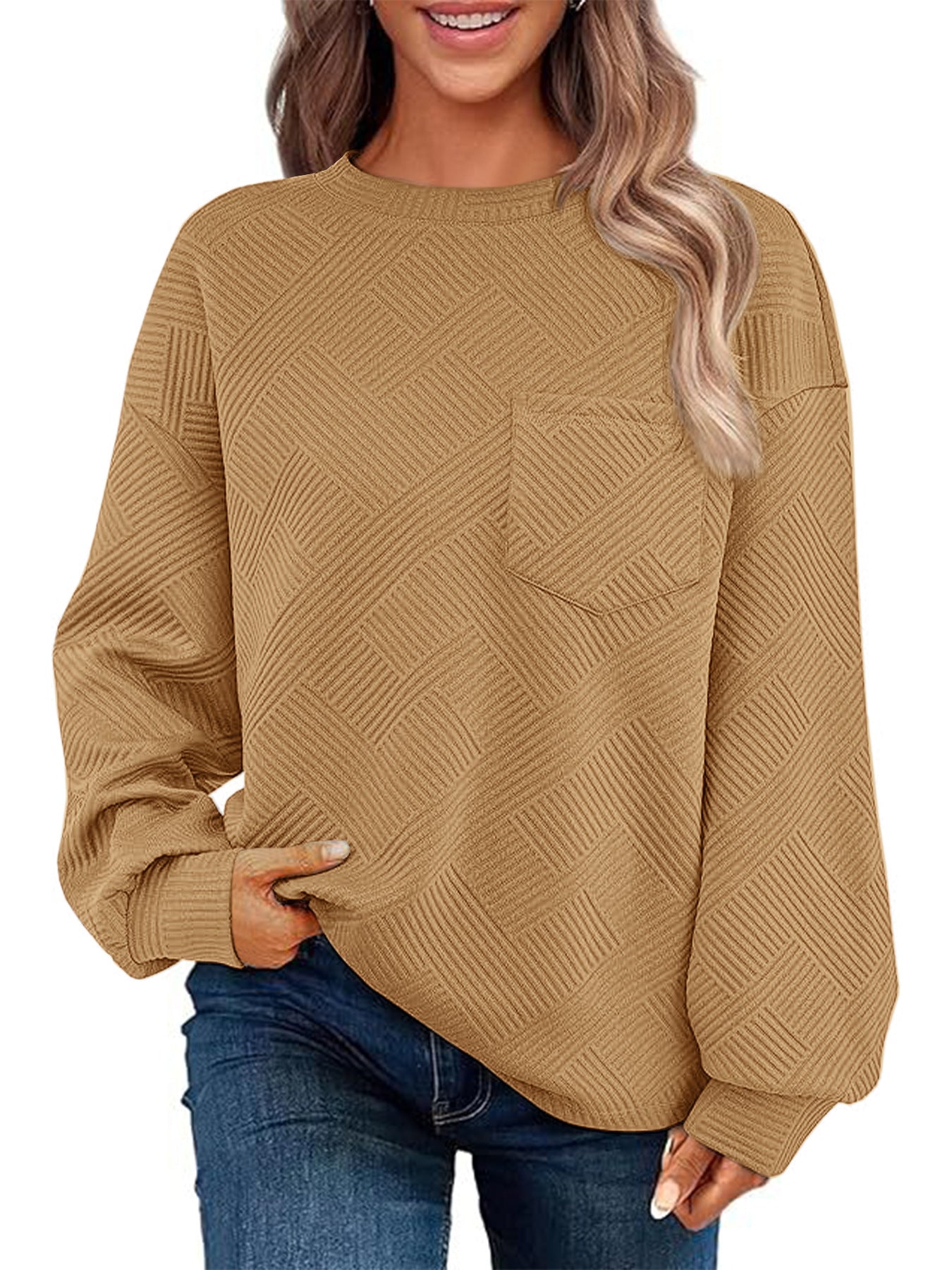 Damen Lässiger Pullover mit strukturiertem Muster und praktischen Taschen Krohn-e