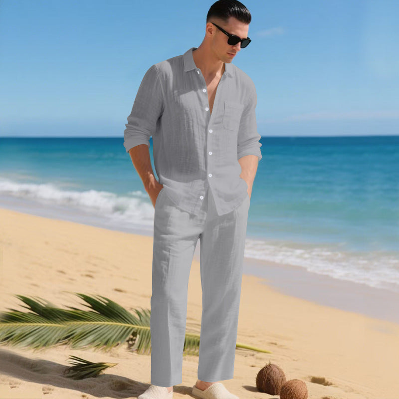 Herren leichtes Leinen-Outfit mit stilvollem Hemd und eleganter Hose Krohn-e