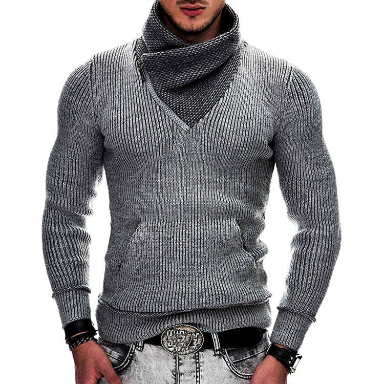 Herren modischer Pullover mit breitem Kragen und innovativer Zip-Detail Krohn-e