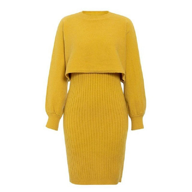 Damen Strickkleid mit kontrastierendem Oberteil und geripptem Rock Krohn-e