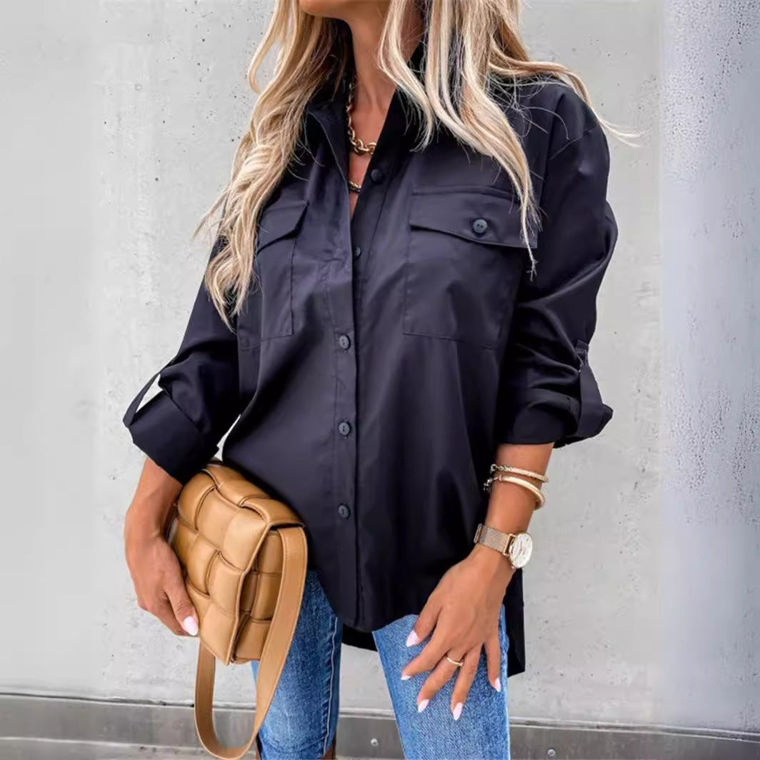 Damen Modische Hemdbluse mit praktischen Brusttaschen und legerem Schnitt Krohn-e