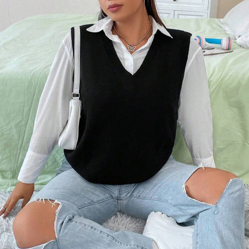 Damen Strickweste mit V-Ausschnitt und feinem Rippstrickmuster Krohn-e