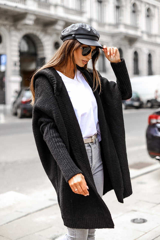 Damen kuschelige Strickjacke mit Kapuze und offenem Schnitt Krohn-e