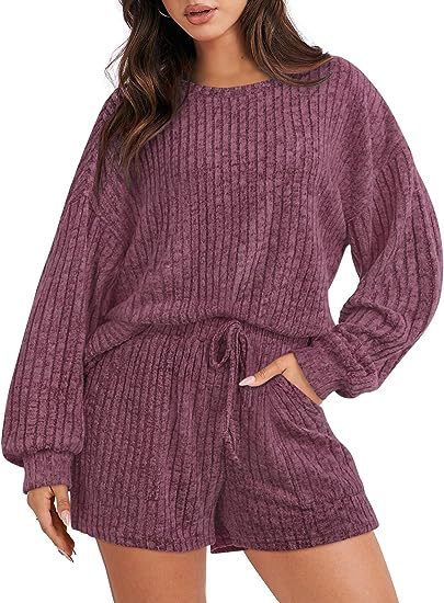 Damen gemütlicher Fleece Lounge-Anzug mit weiten Ärmeln und elastischem Bund Krohn-e
