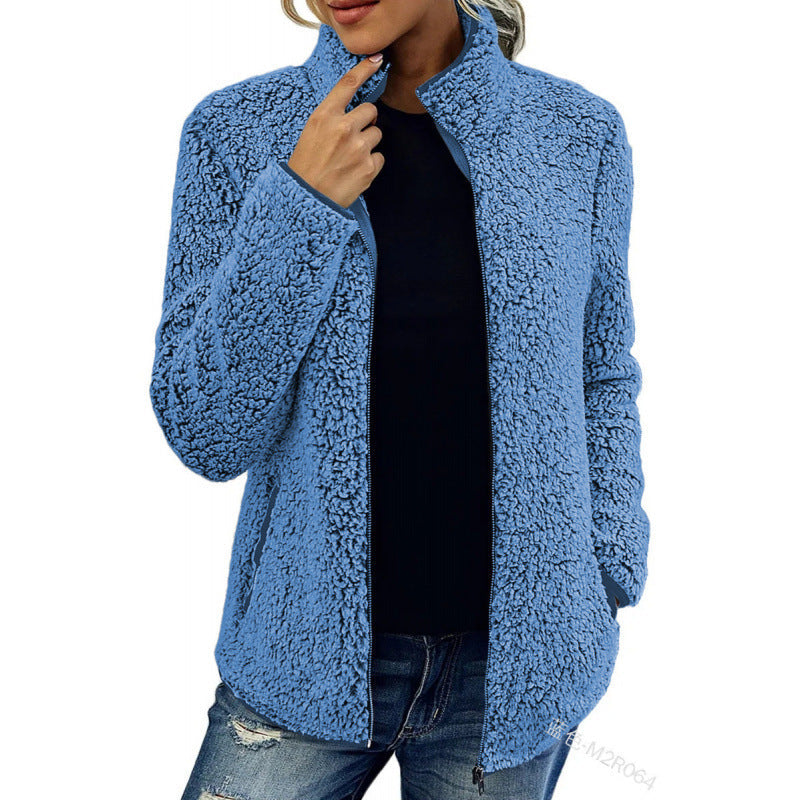 Damen flauschige Fleecejacke mit hohem Kragen und seitlichen Taschen Krohn-e