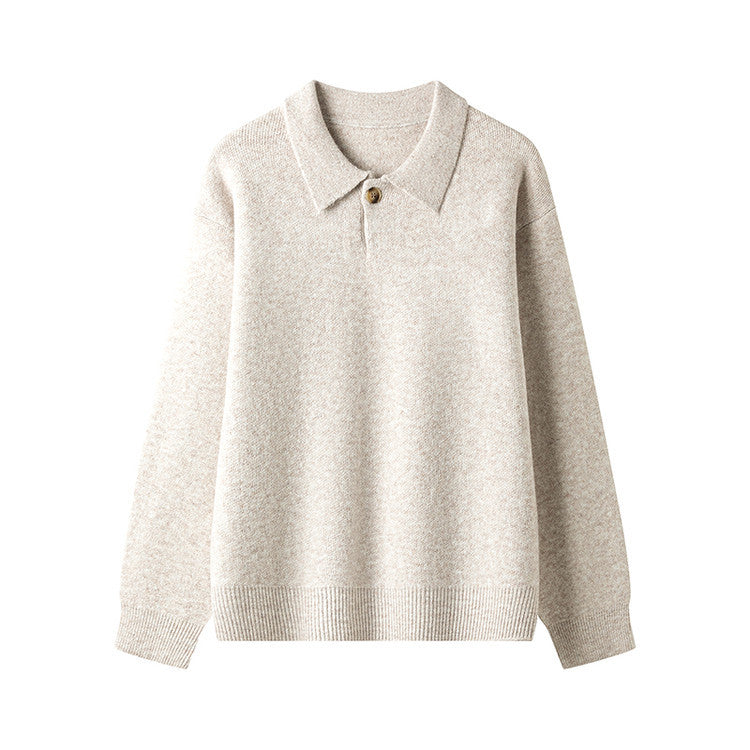 Damen eleganter Strickpullover mit Polokragen und Knopf Krohn-e